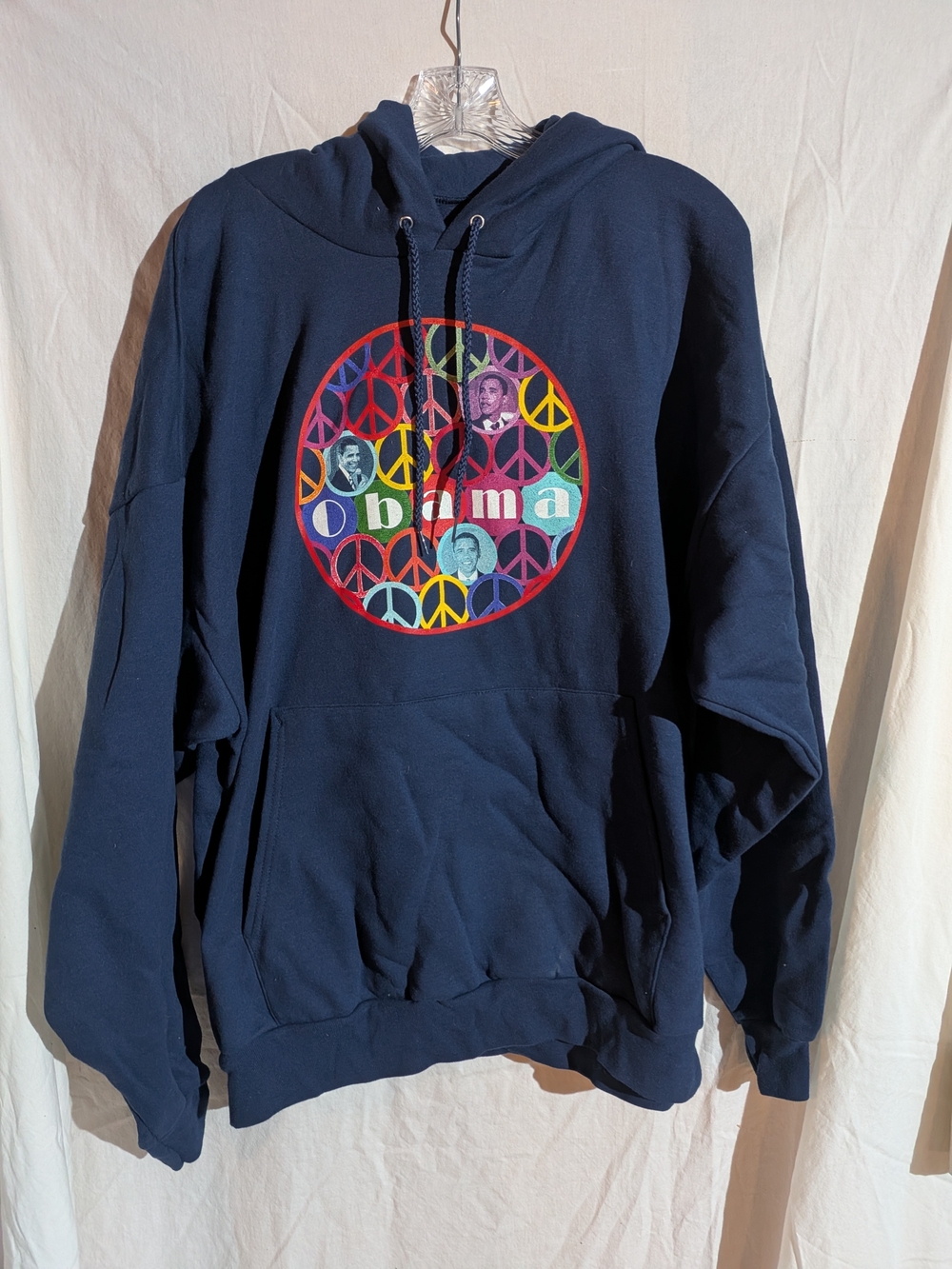 Barack Obama Peace Sign Campaign Hoodie Sweatshirt In Blue Size XXL